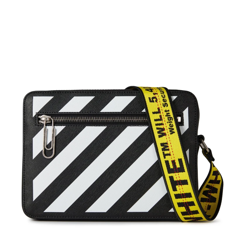 Image of Off White Mens Camera Bag, Bold Diagonal Stripes Black White male One Size