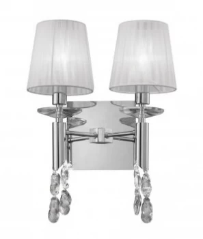 Image of Wall Lamp Switched 2+2 Light E14+G9, Polished Chrome with White Shades & Clear Crystal