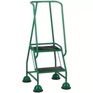 Image of 2 Tread Mobile Warehouse Steps GREEN 1.19m Portable Safety Ladder & Wheels
