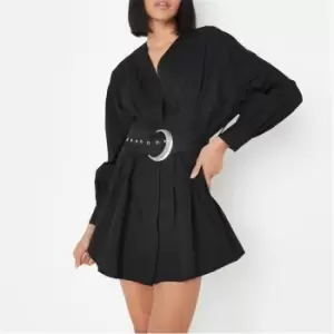 Image of Missguided Buckle Belt Poplin Mini Dress - Black