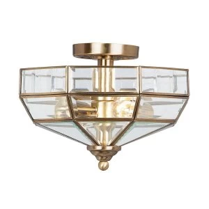 Image of 2 Light Semi Flush Ceiling Light Antique Brass, E27