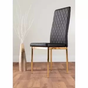 Image of Furniture Box 4 x Milan Modern Stylish Gold Hatched Diamond Faux Leather Dining Chairs Seats Black