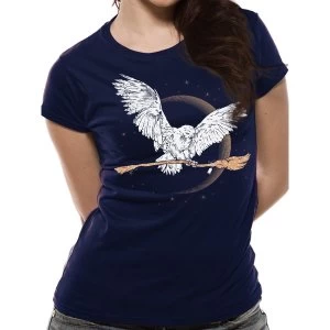 Image of Harry Potter - Hedwig Broom Womens X-Large Short Sleeve T-Shirt - Blue