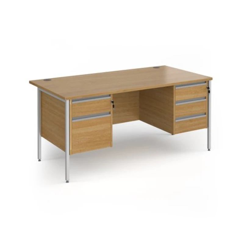 Image of Contract 25 Office Desk Rectangular Desk 1600mm With Double Pedestal Oak Top With Silver Frame 800mm Depth Contract 25 CH16S23-S-O CH16S23-S-