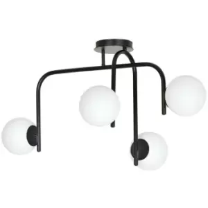 Image of Emibig Kalf Black V2 Globe Ceiling Light with White Glass Shades, 4x E14