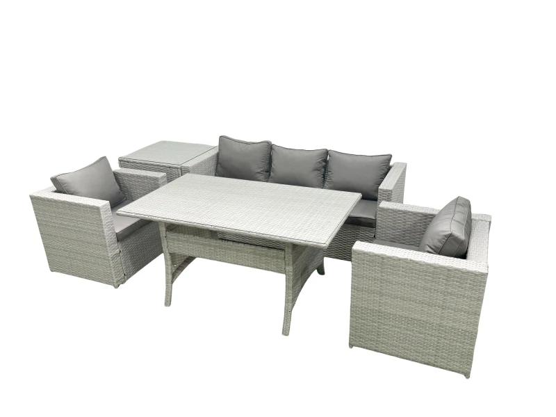 Image of Fimous Garden Dining Set Outdoor Rattan Furniture Set with Sofa Dining Table 2 Chairs Side Table Light Grey Mixed Light Grey