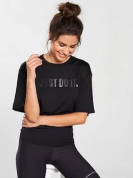 Image of Nike Training Short Sleeved Tie Top Black Size M Women