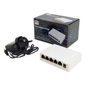 Image of Evo Labs 5 Port 10/100/1000 Gigabit Switch UK Plug