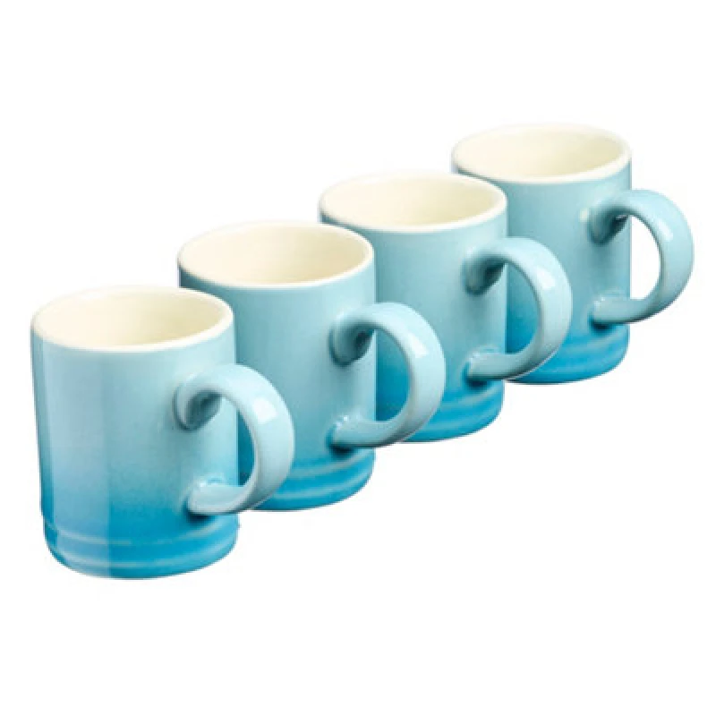 Image of Cooks Professional Set Of 4 Espresso Coffee Cups - Dishwasher & Microwave Safe Mini Stoneware Mugs 100ml Capacity - Blue