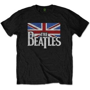 Image of The Beatles - Drop T Logo & Vintage Flag Unisex Small T-Shirt - Black