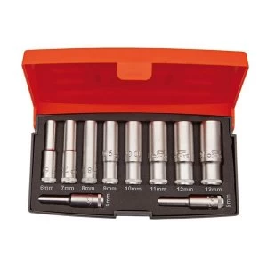 Image of Bahco S0810L 1/4in Drive Deep Socket Set of 10 Metric