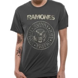 Image of Ramones - Unisex Small Distressed Crest T-Shirt (Grey)