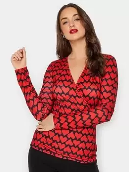 Image of Long Tall Sally Red Heart Print Wrap Top, Red, Size 22-24, Women