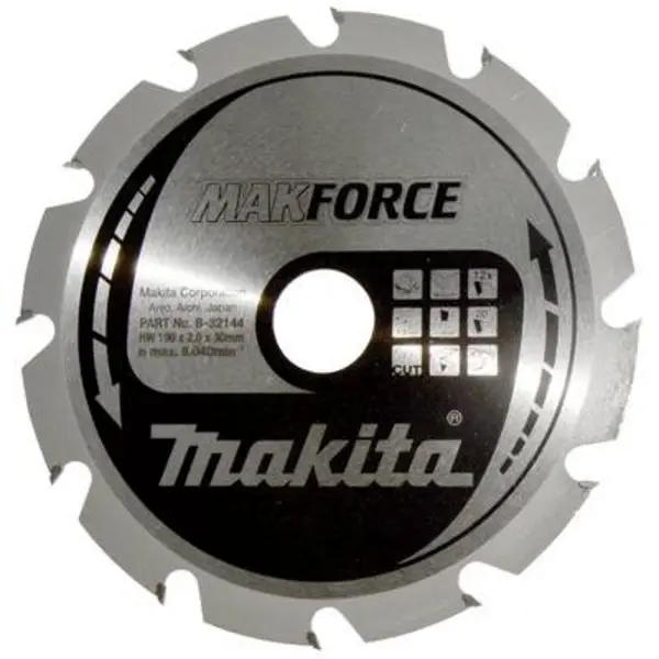 Image of Makita Makita MAKFORCE B-32144 Carbide metal circular saw blade 190 x 30 x 1.4mm Number of cogs: 12 B-32144