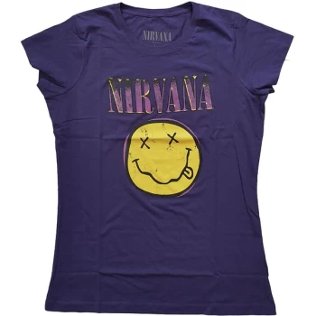 Image of Nirvana - Xerox Smiley Pink Womens X-Small T-Shirt - Purple