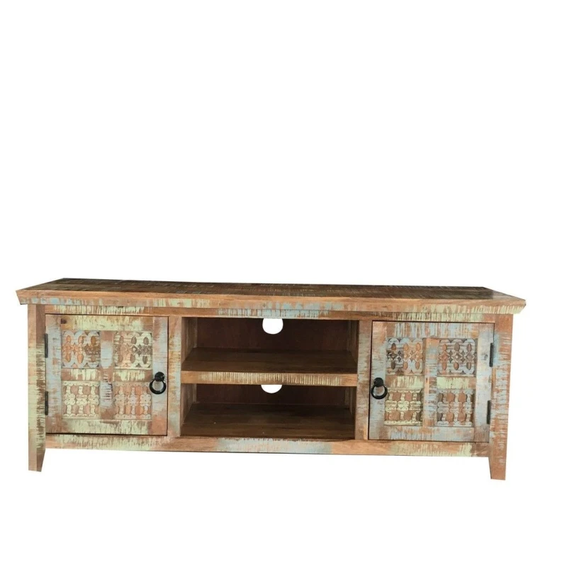 Image of Jaipur Furniture Ltd Aravali 2 Door Plasma TV Cabinet - Mango Wood - L40 x W146 x H55cm - Distress Finish in Brown Brown Unisex