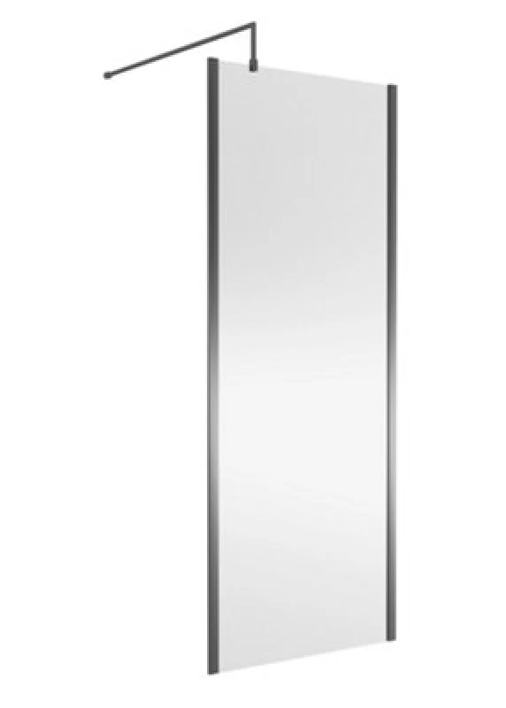 Image of Nuie Wetroom Screen Outer Frame, Durable Frameless Fixed Bathroom Glass Shower Screen In Brushed Pewter Finish, 800mm