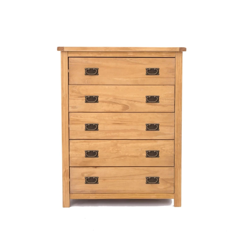 Image of Cabinet Bits Lugo 5 Drawer Chest of Drawers Bras Drop Handle in Light Brown Light Brown Unisex