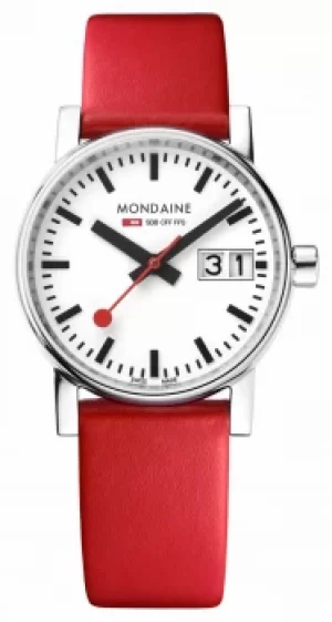 Image of Mondaine Evo2 30mm Big Date Red Leather Strap MSE. Watch