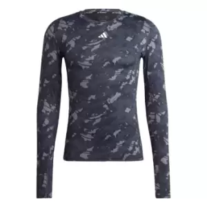 Image of adidas Techfit Allover Print Training Long-Sleeve Top Men - Black