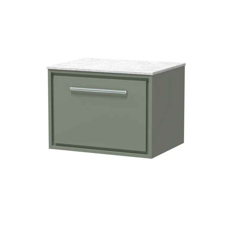 Image of Balterley 600mm Wall Hung Single Drawer Vanity with Marble Worktop - Fern Green Green Unisex