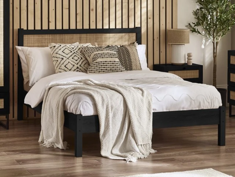 Image of Julian Bowen Padstow 4ft6 Double Rattan and Black Wooden Bed Frame