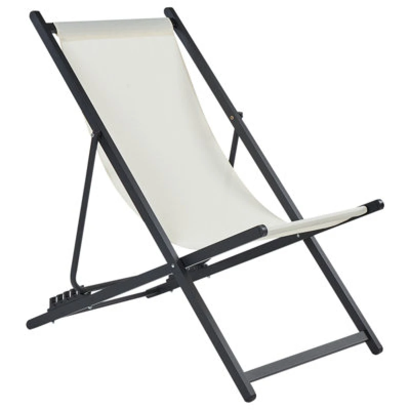 Image of BELIANI Beliani - Outdoor Folding Sun Lounger Sling Beach Chair Adjustable Light Beige and Black Locri ii 514187