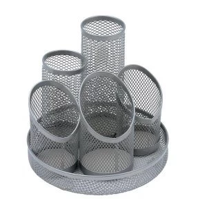 Image of 5 Star Office Pencil Pot Mesh Scratch Resistant with Non Marking Base 5 Tube Silver.