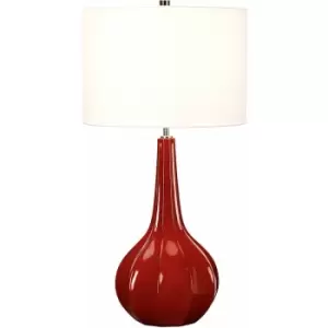 Image of Table Lamp White Faux Linen Cylinder Shade Gourd Shaped Red Base LED E27 60W