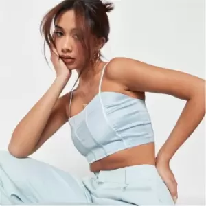 Image of Missguided Satin Seam Detail Crop Top - Blue