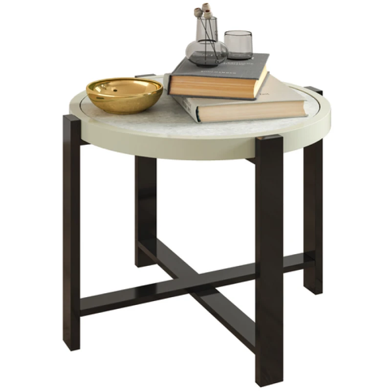 Image of Outsunny Round Small Garden Table with Faux Marble Glass Top, Light Grey 84G-728V00LG