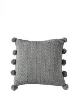 Image of Gallery Herringbone Pom Pom Cushion Grey