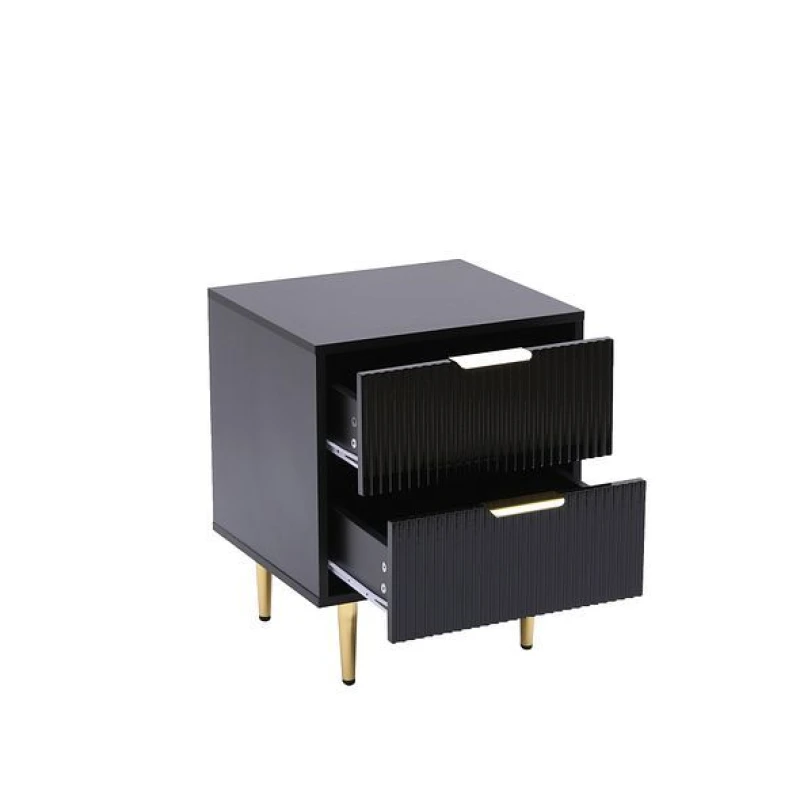 Image of Moderna Black MMT Bedside Table, 2 Drawers, White/Black with Gold Legs, 42cm Wide Chest Black Unisex