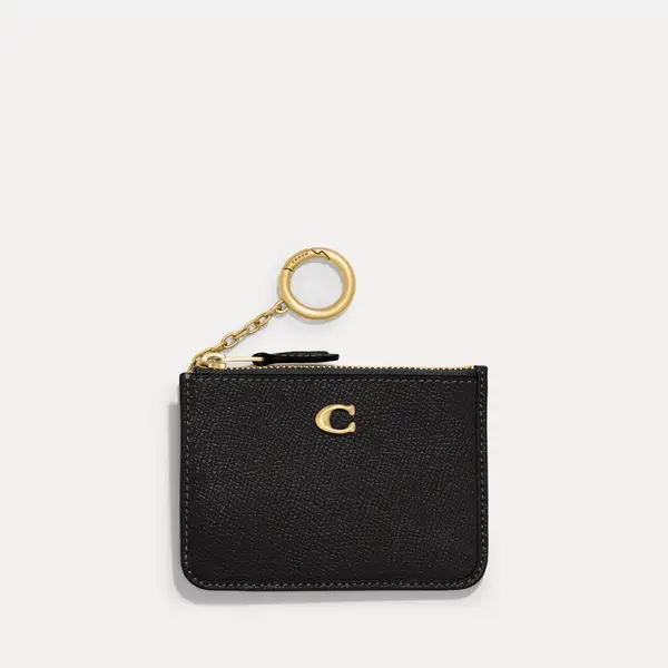 Image of Coach Mini Pebbled Crossgrain Leather ID Wallet