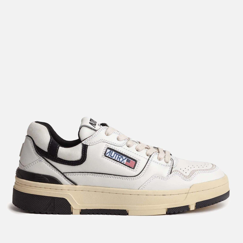 Image of Autry Court Leather Trainers White Black male UK 7