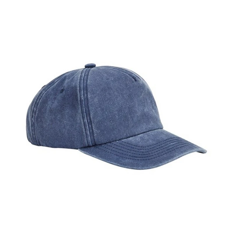 Image of Beechfield Beechfield Men Vintage Washed 5 Panel Relaxed Fit Baseball Cap in Mid Blue Mid Blue One Size Male 5063527159434