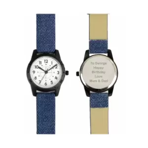 Image of Personalised Black with Blue Canvas Strap Watch