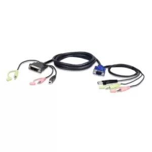 Image of ATEN 2L-7DX2U video cable adapter 1.8 m VGA (D-Sub) + 3.5mm + USB Type-A DVI-I + 3.5mm + USB Type-B Black Green Pink