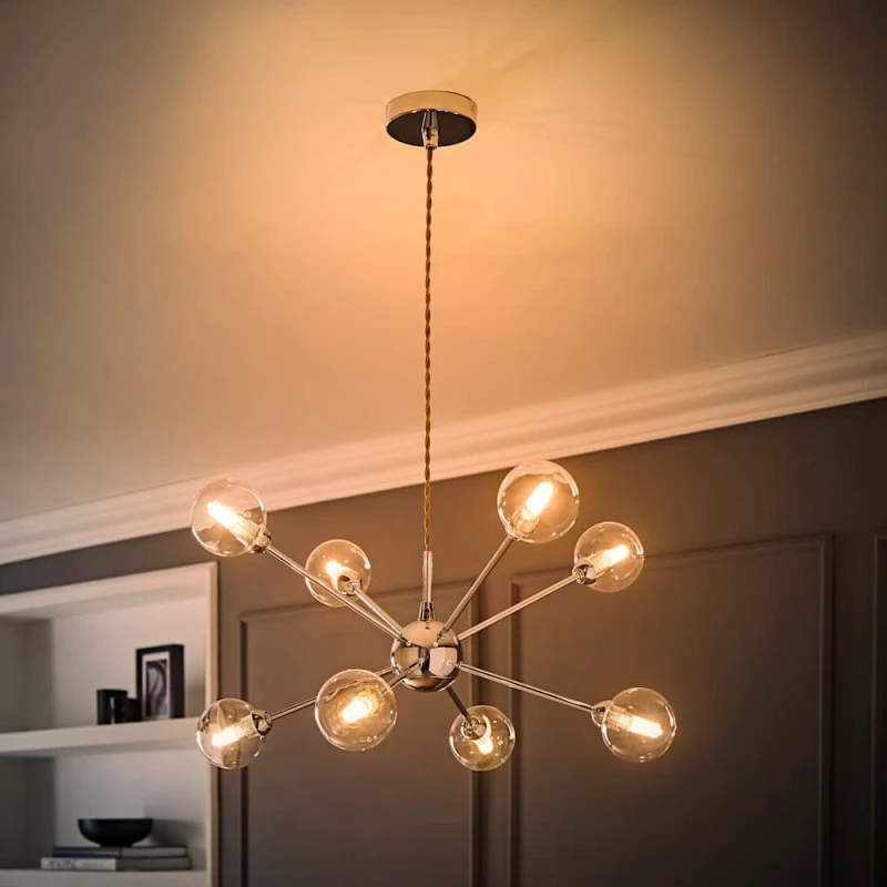 Image of ValueLights ValueLights Sputnik Adjustable Drop 8 Way Glass Ceiling Pendant Light with Bulbs in Silver Silver One Size Unisex 5059406070273