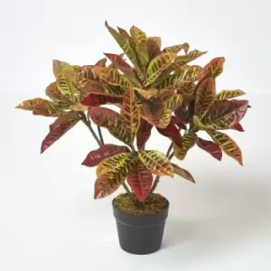 Image of Homescapes - Red 'Rushfoil' Artificial Croton Plant with Pot, 65cm - Red