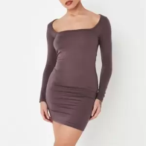 Image of Missguided Petite Square Neck Bodycon Mini Dress - Brown