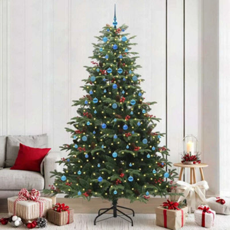 Image of vidaXL Artificial Christmas Tree with LED Strip Lights, Blue Balls Green 240 cm, Green 3395575