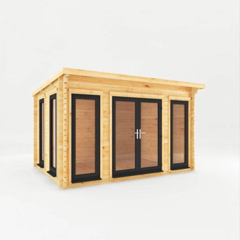 Image of Mercia 4 X 3 M Studio Pent Log Cabin With Upvc Windows And Doors - 44mm - Timber - L333.4 X W403.6 X H249.4cm - Brown