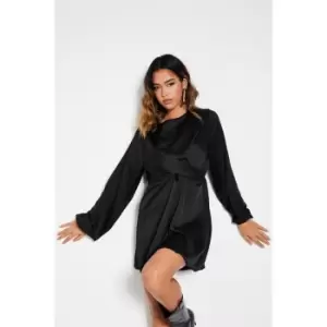 Image of I Saw It First Satin Twist Front Skater Mini Dress - Black
