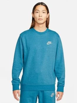 Image of Nike NSW Revival Fleece Crew Sweat Top - Blue Size L, Men