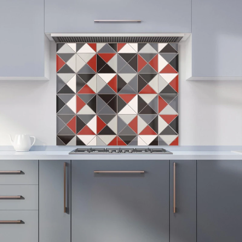 Image of Warren Reed - Designer Grey Red Triangle Geometric Kitchen Splashback Size: 700mm x 650mm Red Unisex 700mm x 650mm