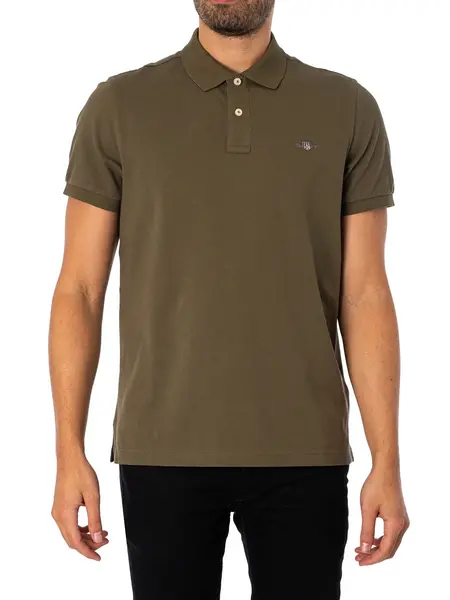 Image of Gant Regular Shield Pique Polo Shirt Juniper Green M