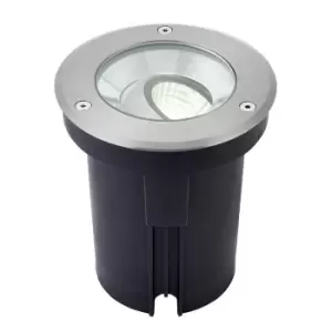 Image of Hoxton Outdoor Recessed Ground Light Cool White IP67 10.5W Matt Black Paint & Brushed Stainless Steel
