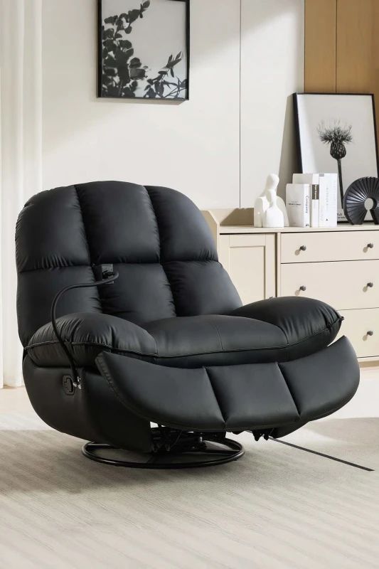 Image of More4Homes Chicago Faux Leather Swivel & Rocker Manual Recliner Chair Black Black