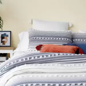 Image of Peri Home Yarn Dyed Tufted Stripe Double Duvet Cover, Indigo